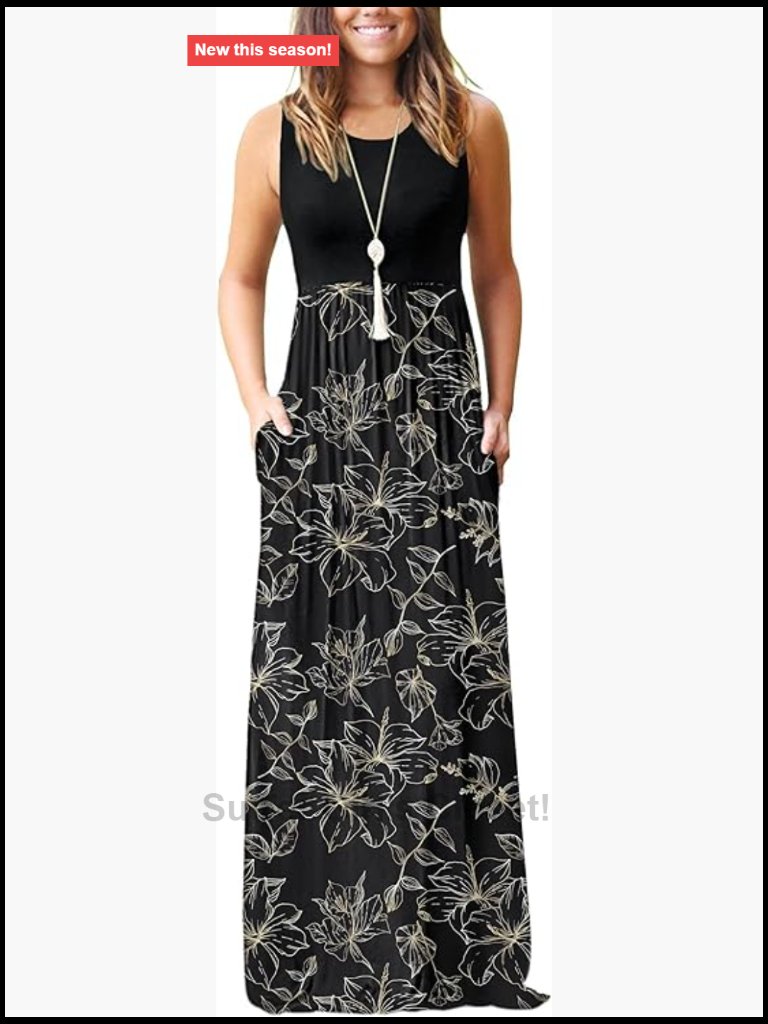 Sleeveless Maxi Dress With Pockets, Lightweight, High Stretch